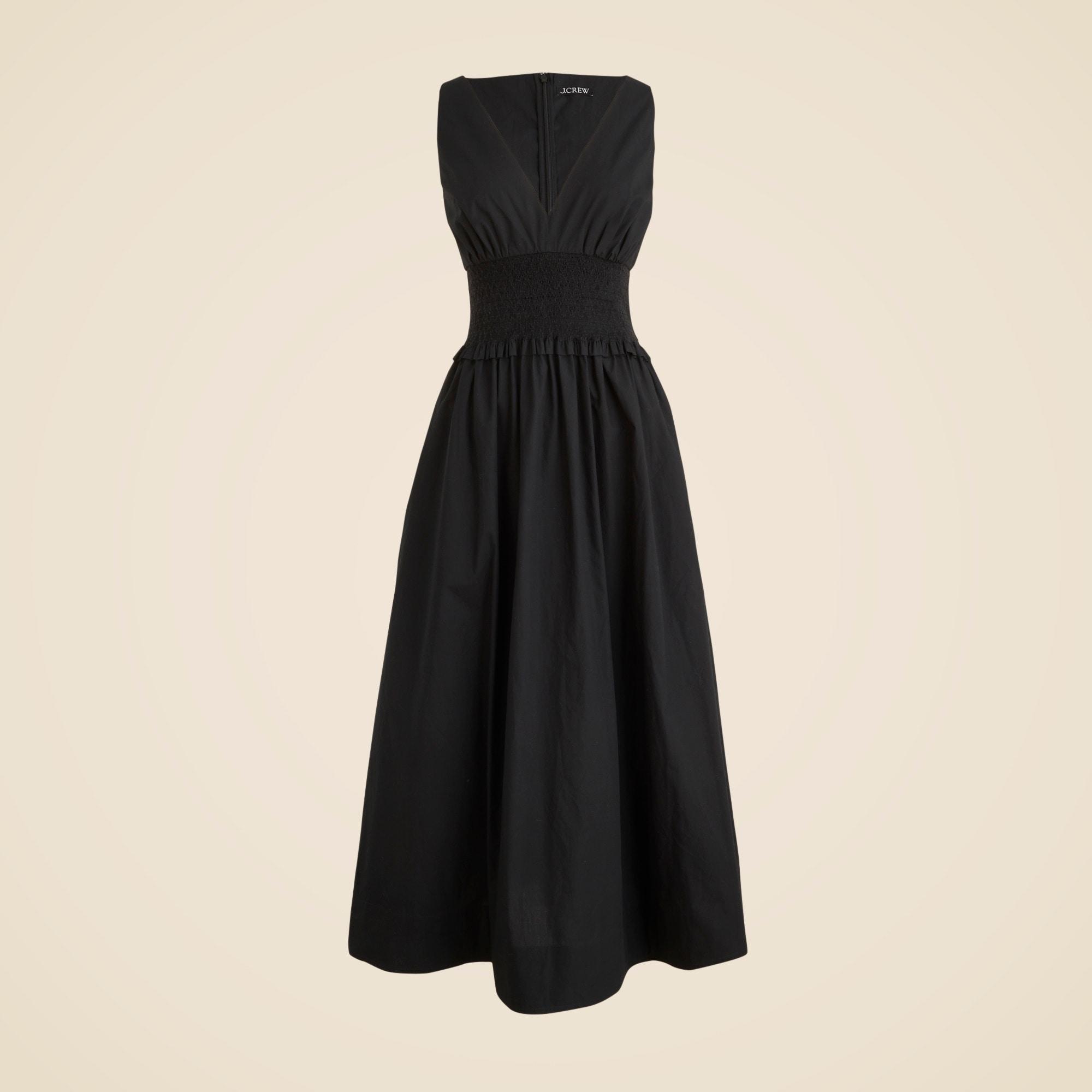 Plunge smocked-waist dress in cotton poplin Product Image