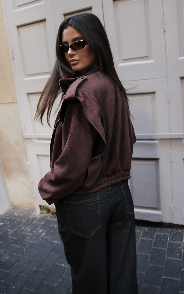 Brown Faux Suede Panelled Bomber Jacket Product Image