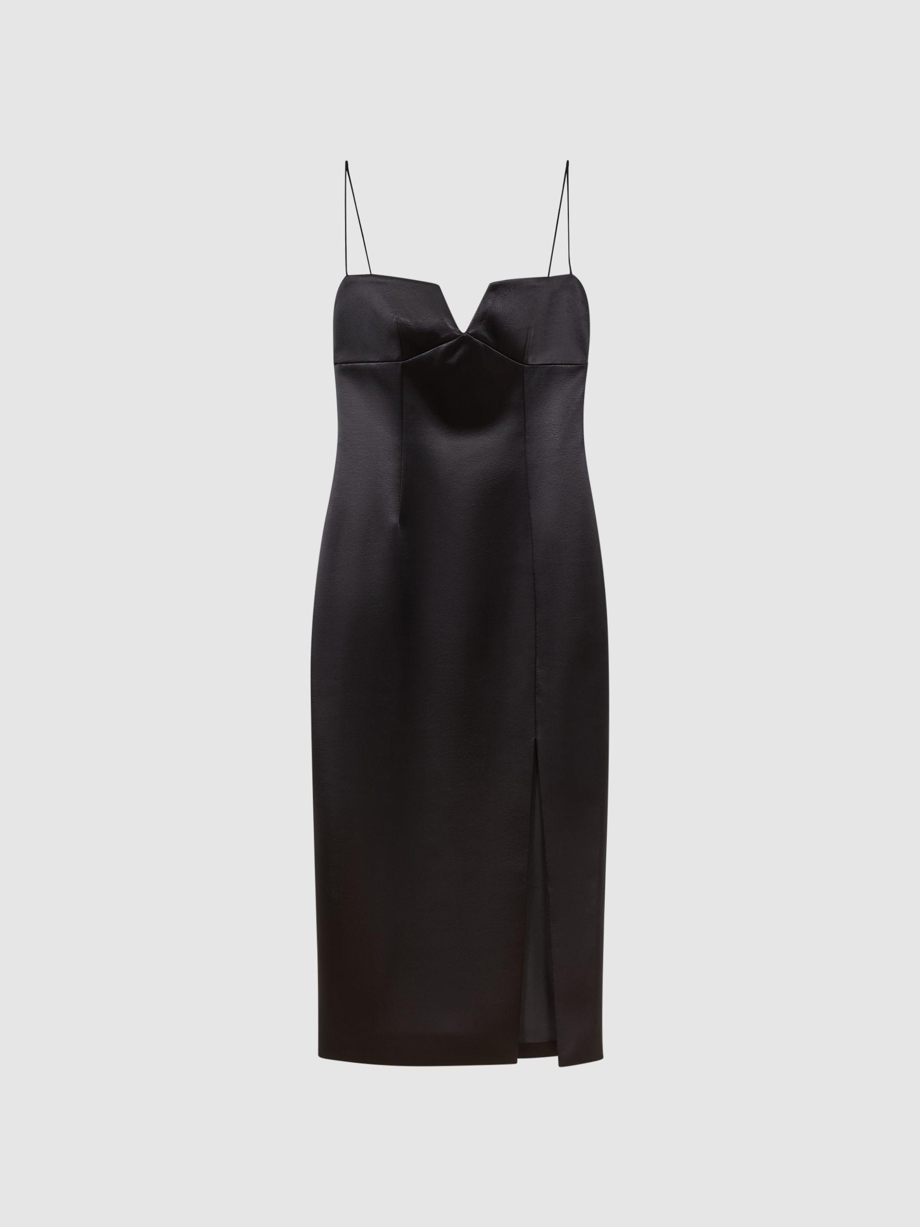 Rachel Gilbert Satin Fitted Midi Dress in Black Product Image