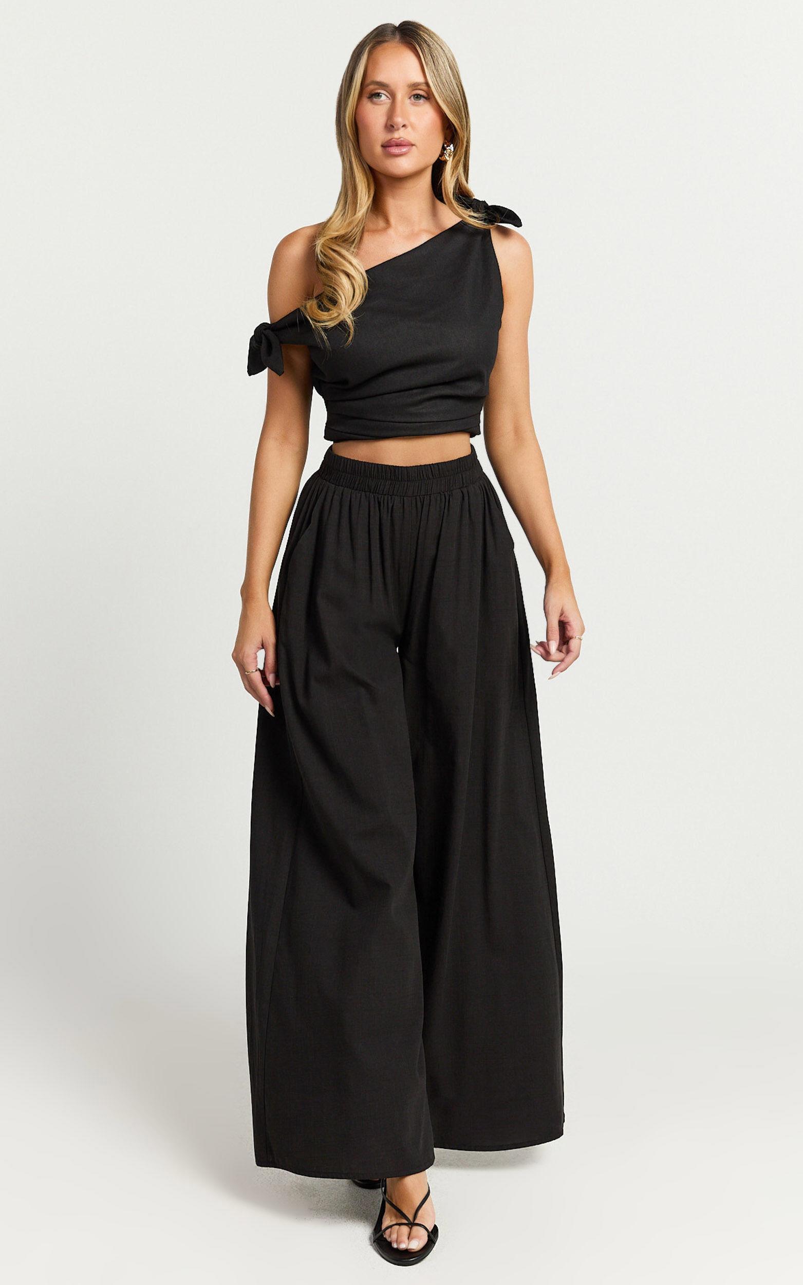 Tamara Pants - High Elasticated Waist Wide Leg Pants in Black Product Image