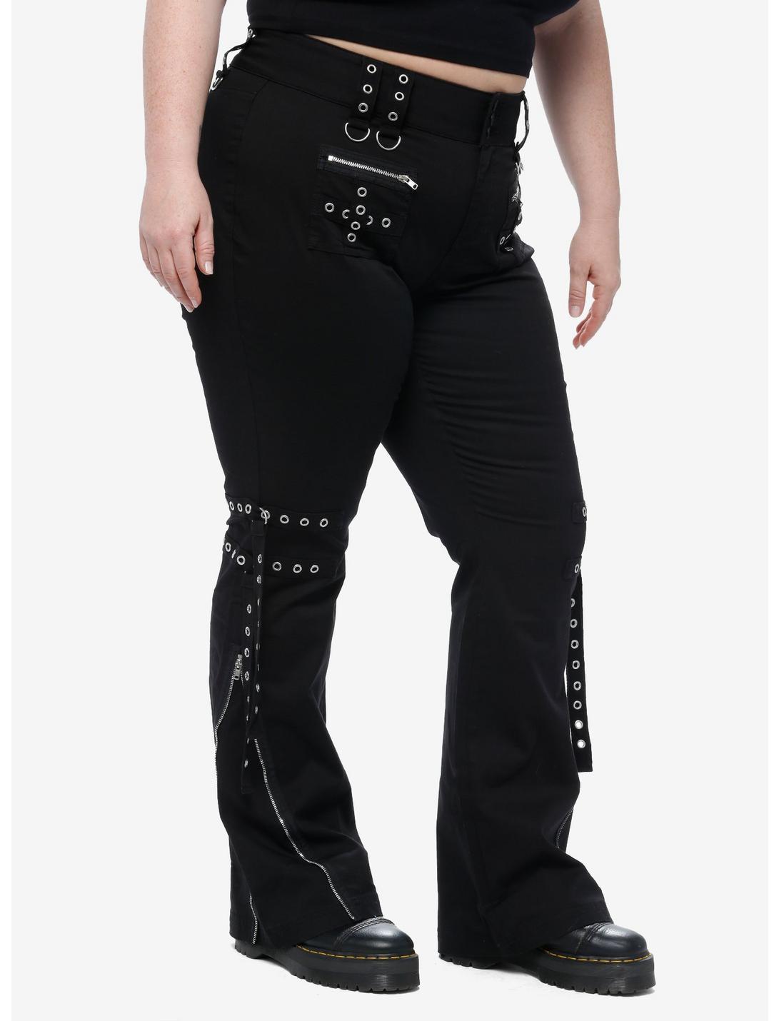 Social Collision Black Grommet Strap Zipper Flare Pants Plus Size Product Image
