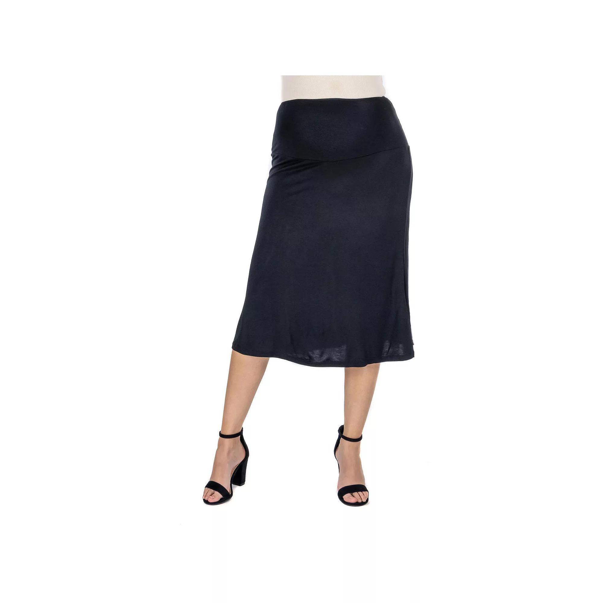 Maternity 24Seven Comfort Apparel A-Line Elastic Waist Skirt, Women's, Size: XL-Mat, Black Product Image