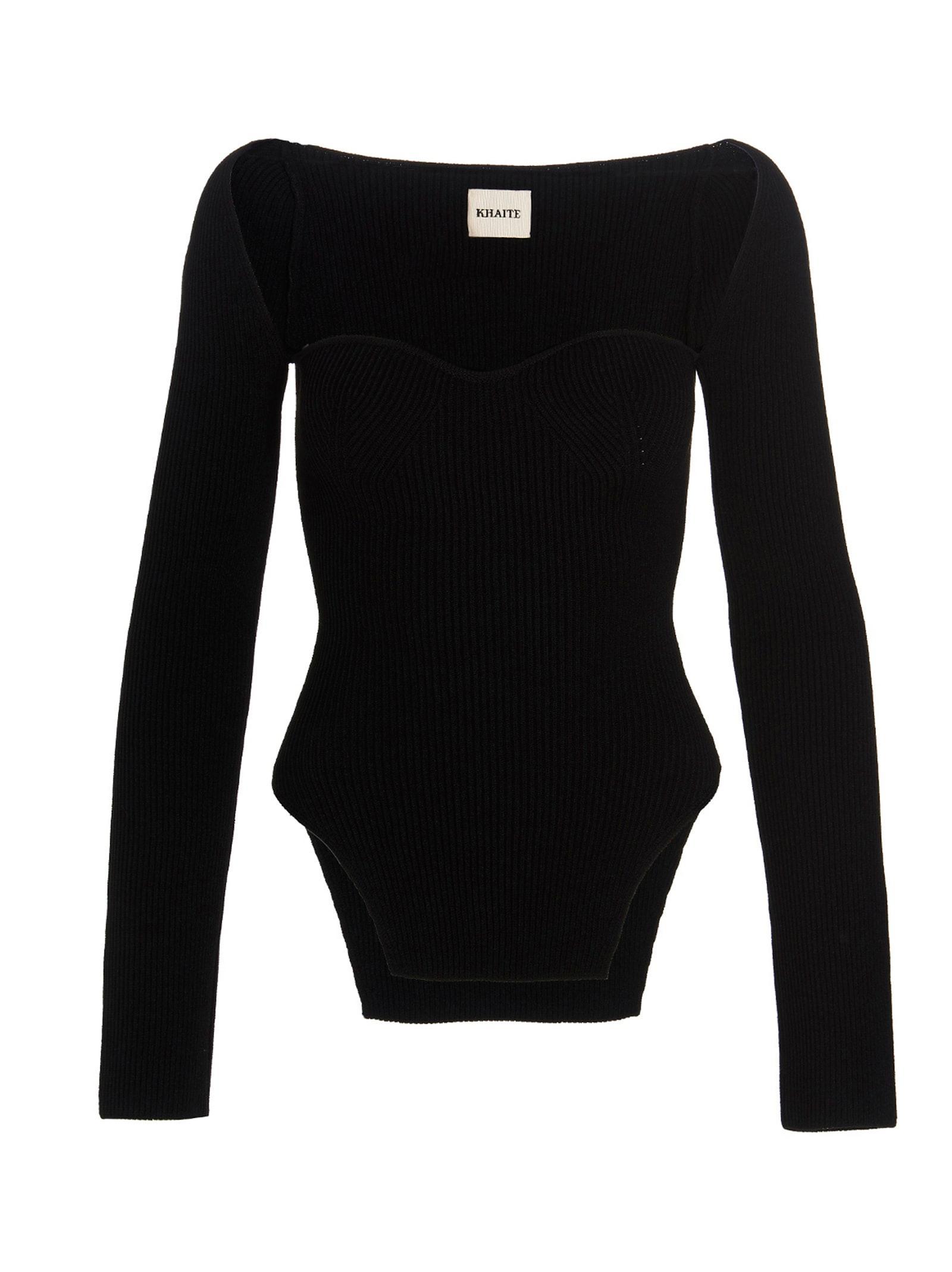 KHAITE Maddy Sweetheart-neck Ribbed-knit Top In Black Product Image