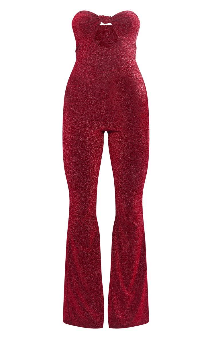 Burgundy Glitter Knot Cut Out Bandeau Jumpsuit Product Image