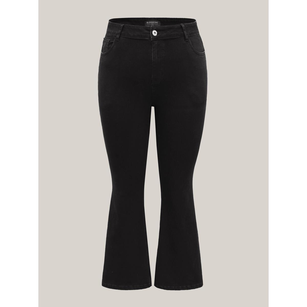 Plus Size Mid-Rise Classic Boot Cut Jeans Women Denimblack Medium stretch Slanted pocket Jeans BloomChic 24/3X Product Image