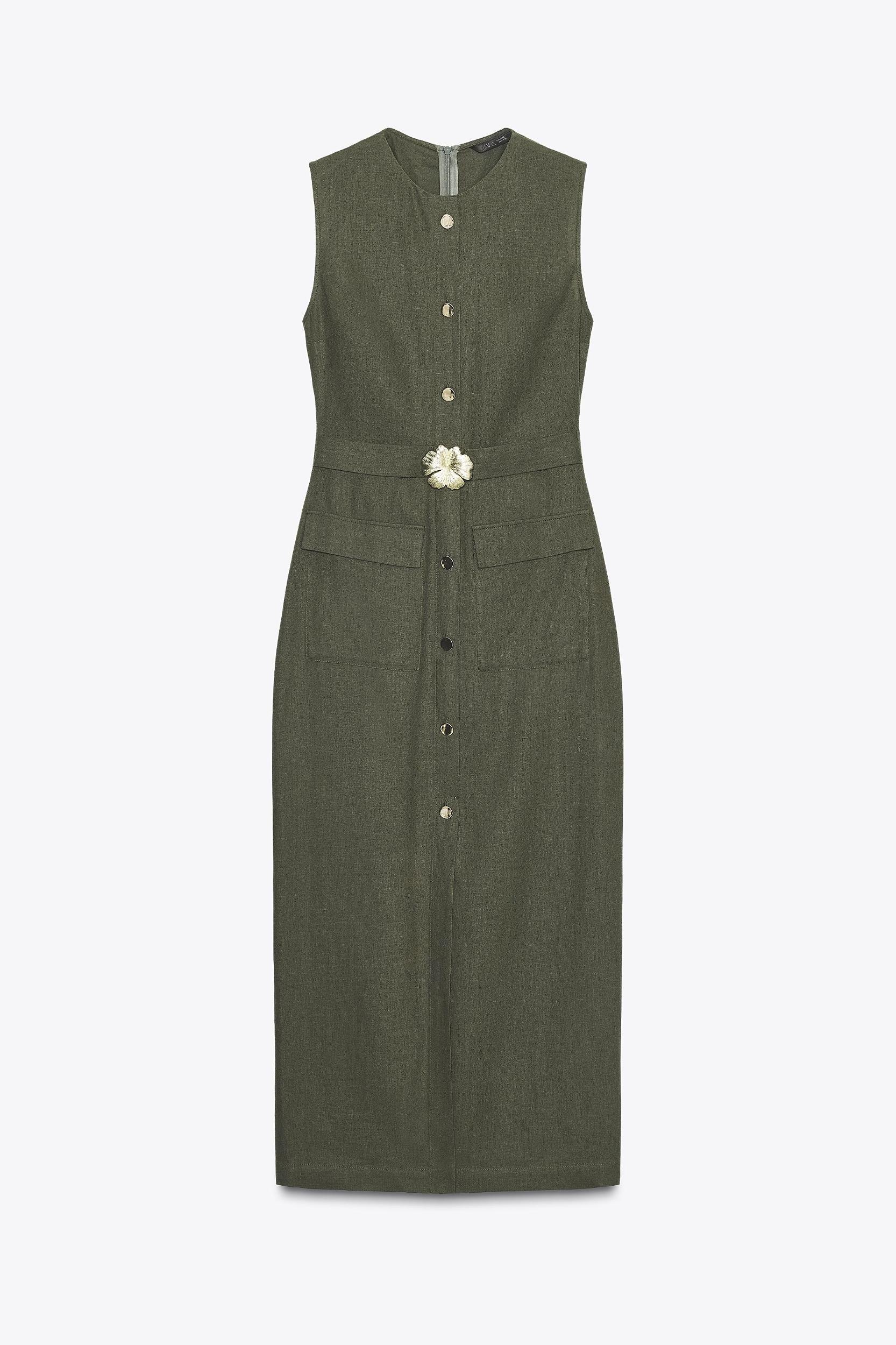 LINEN BELTED MIDI DRESS Product Image