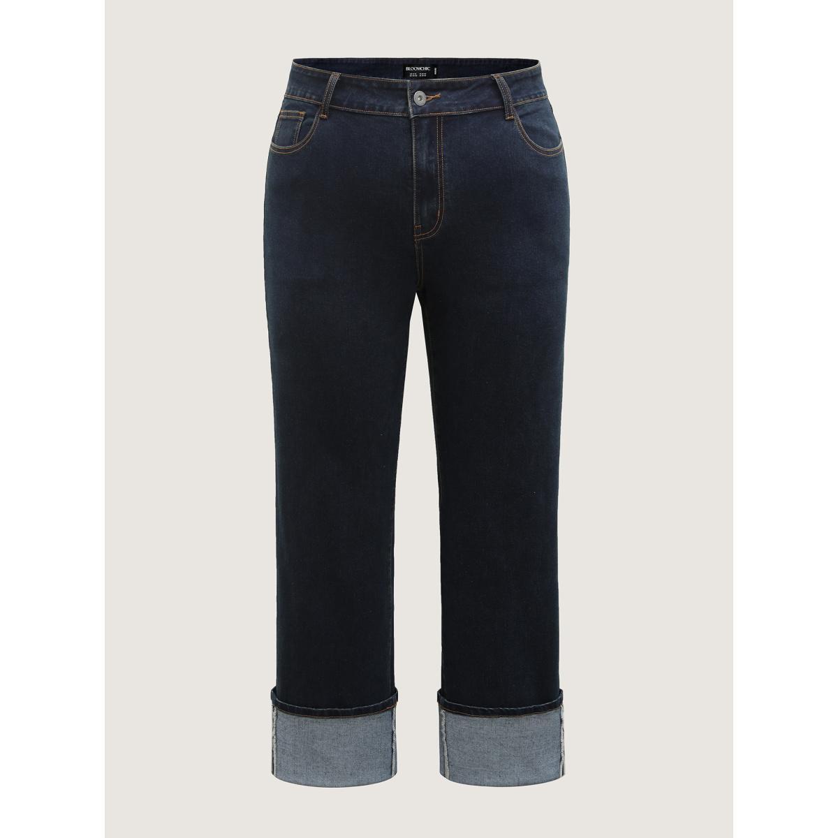Plus Size Stretch Cuffed Hem Butt-Lifting Straight-Leg Jeans Women Denimindigo High stretch Slanted pocket Jeans BloomChic 20/2X Product Image