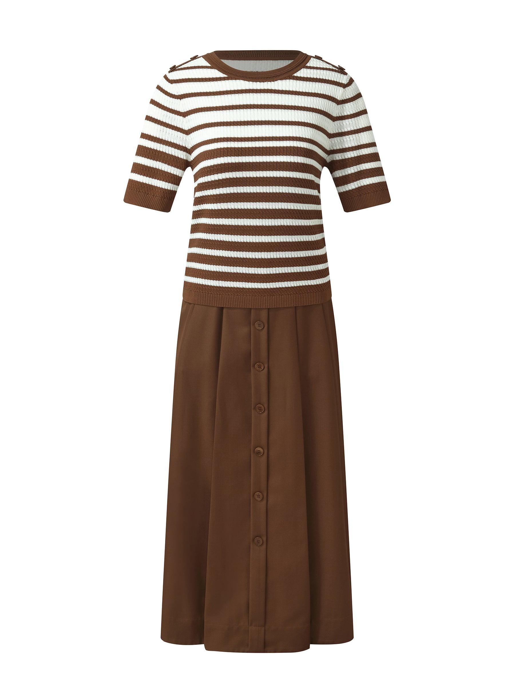 Stripe Knit Top And A-Line Skirt Two-Piece Set Product Image
