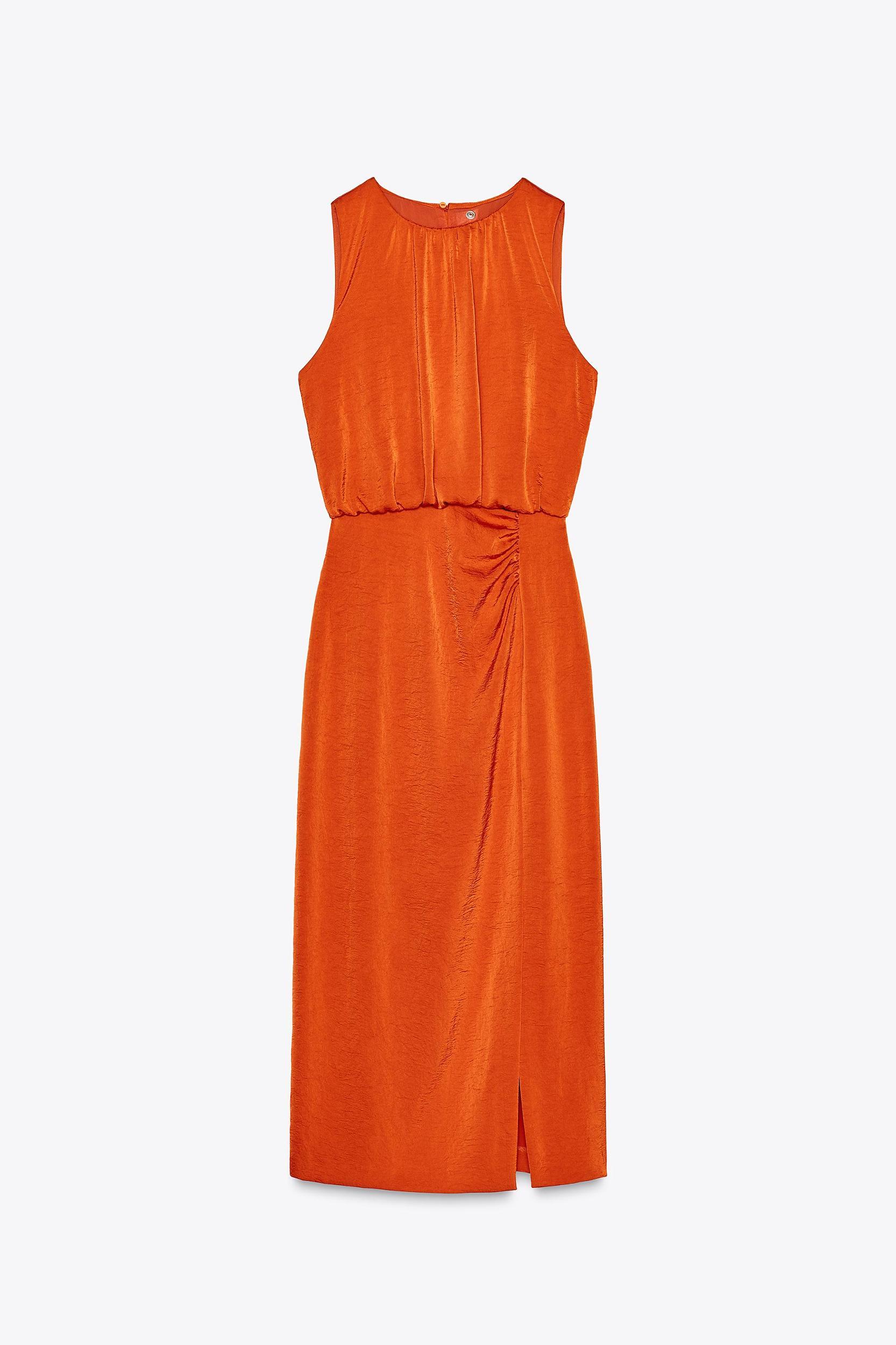RUCHED SATIN EFFECT MIDI DRESS Product Image
