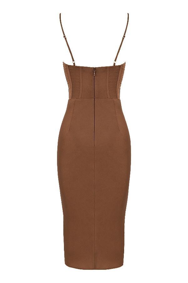 Myrna  chocolate satin corset slip dress - sale Product Image