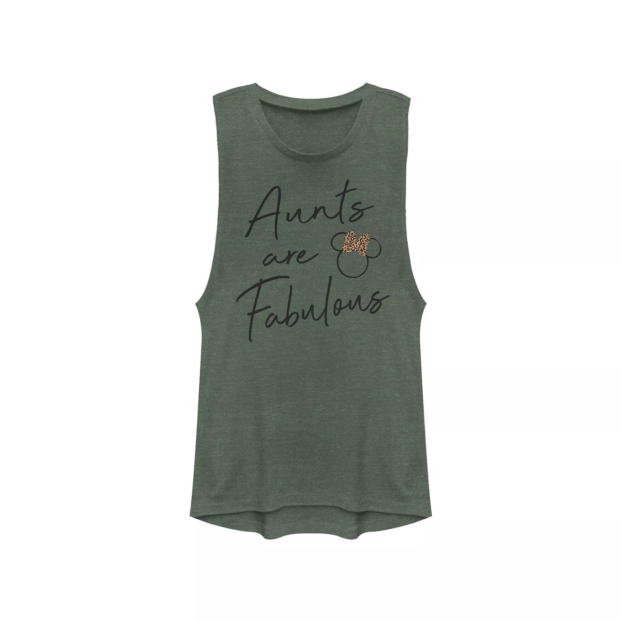 Disney's Mickey Mouse Juniors' Aunts Are Fabulous Leopard Festival Muscle Graphic Tank, Women's, Size: XXL, Pine Grey Product Image