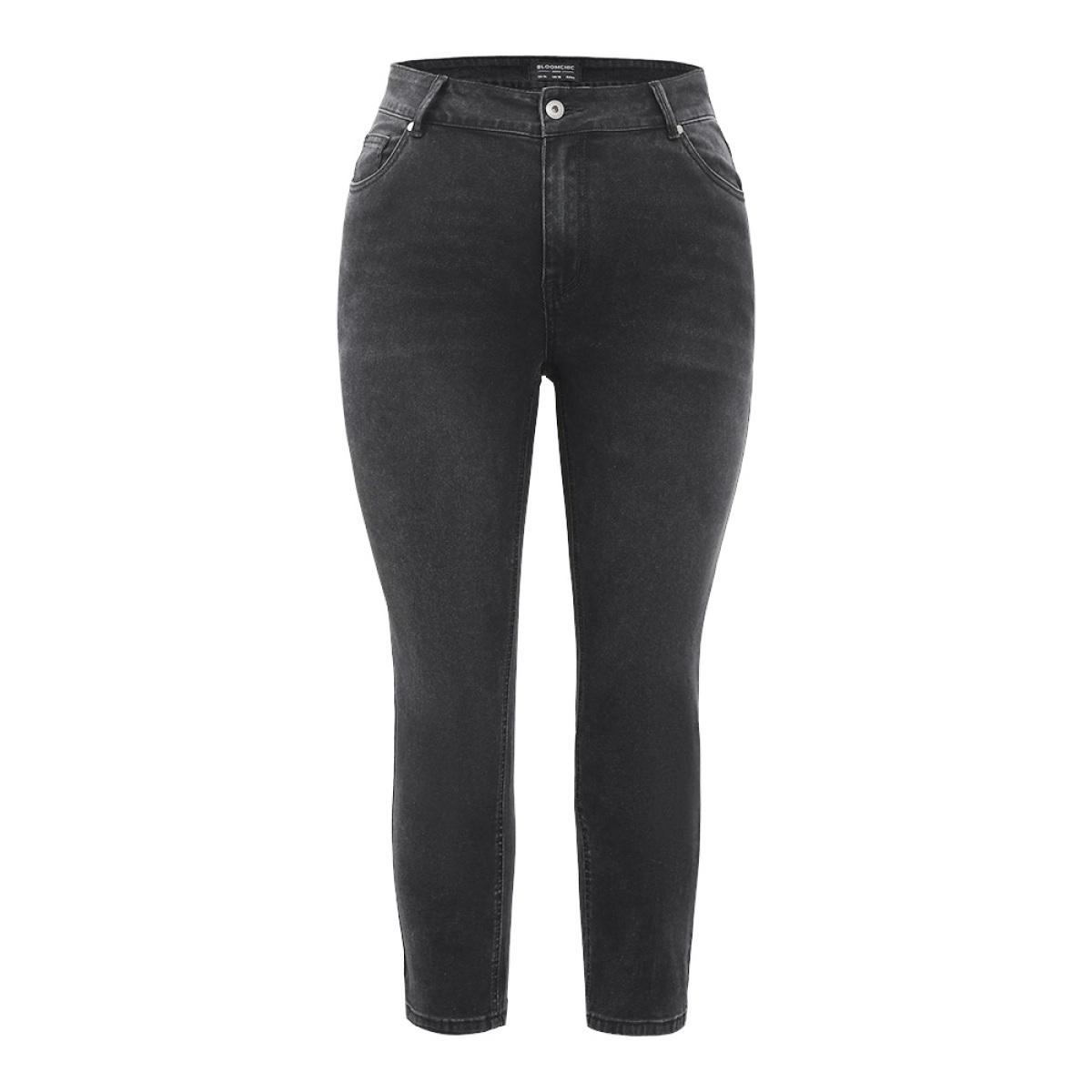 Plus Size Skinny Very Stretchy High Rise Black Wash Jeans Women Black Casual Plain High stretch Pocket Jeans BloomChic 24/3X Product Image
