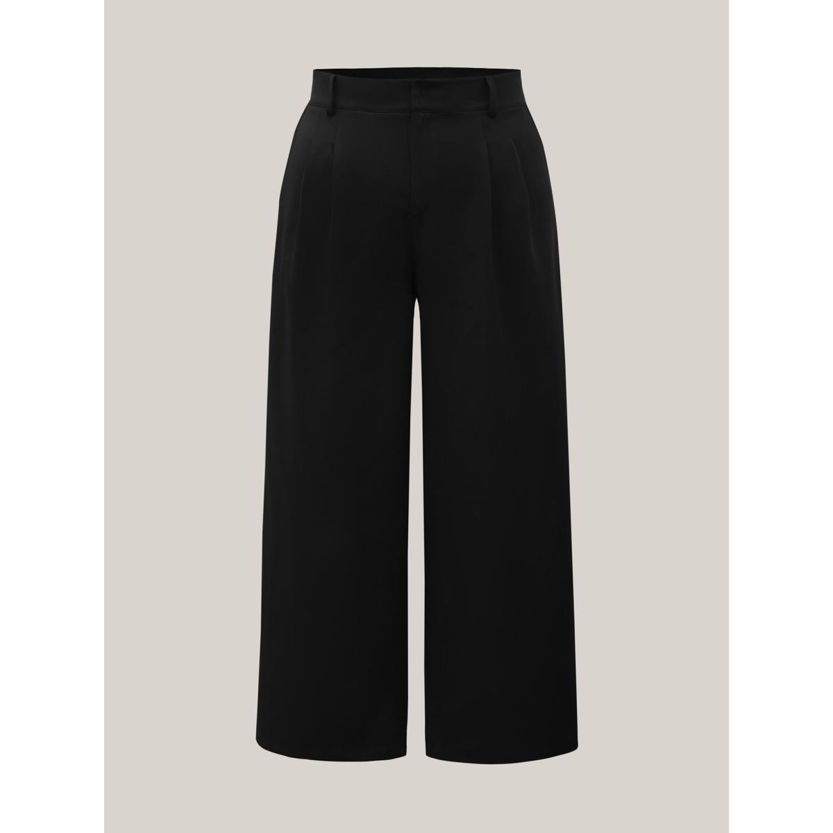 Plus Size Very Stretchy Waist Flared Leg Pants Women Black At the Office Straight Leg Mid Rise Work Pants BloomChic 26/4X Product Image
