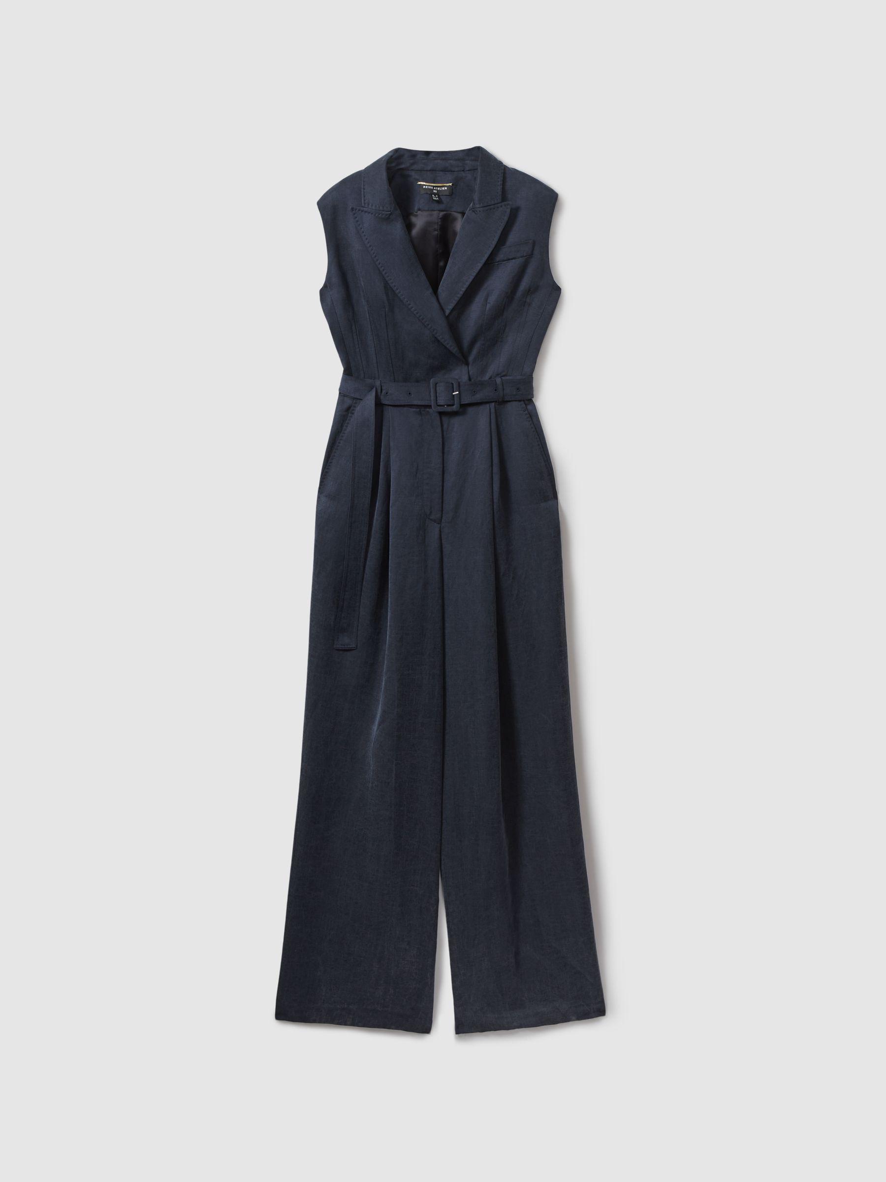 Atelier Cupro Belted Tux Jumpsuit in Navy Product Image