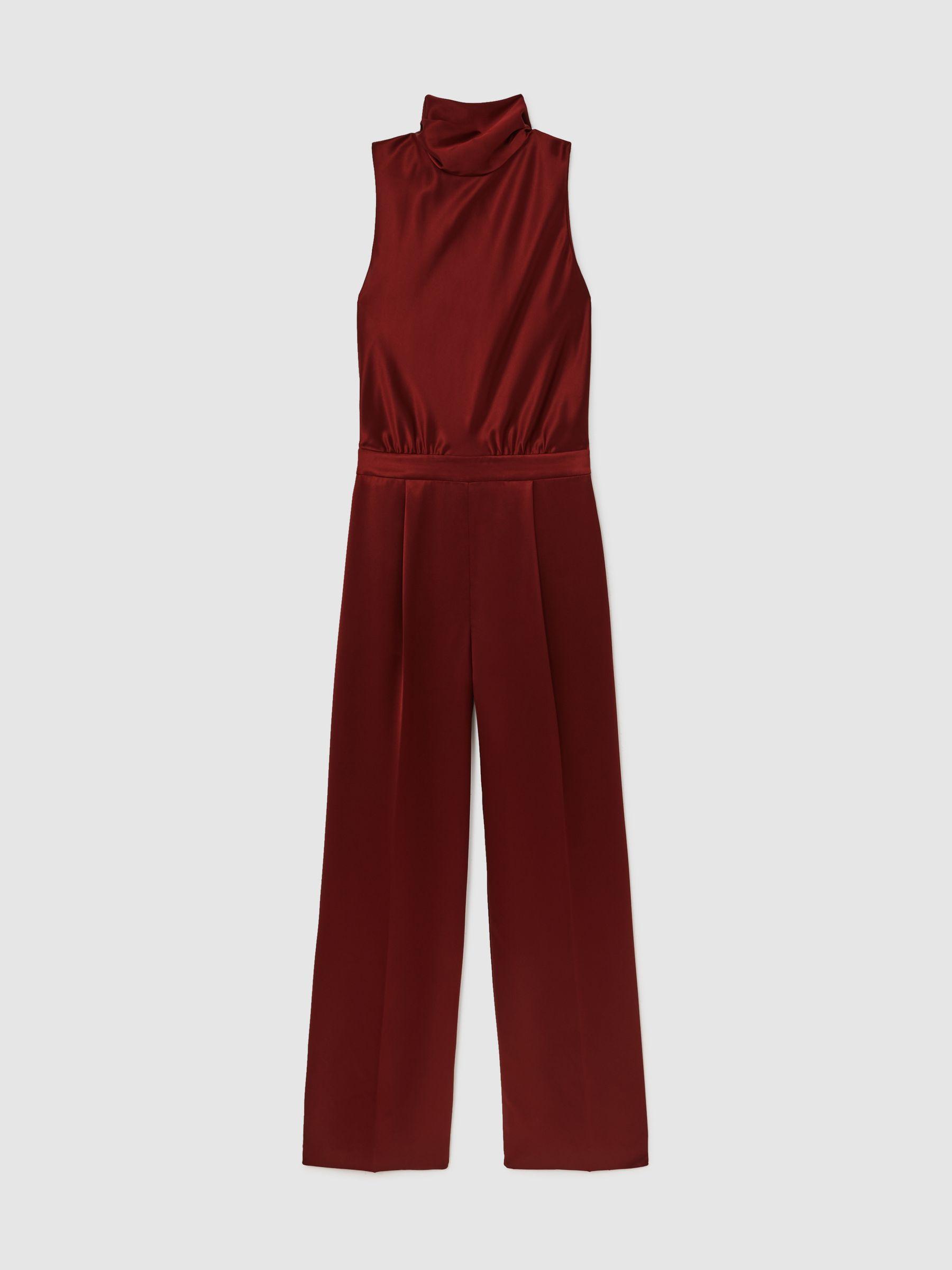Petite Wide-Leg Cut-Out Jumpsuit in Burgundy Product Image