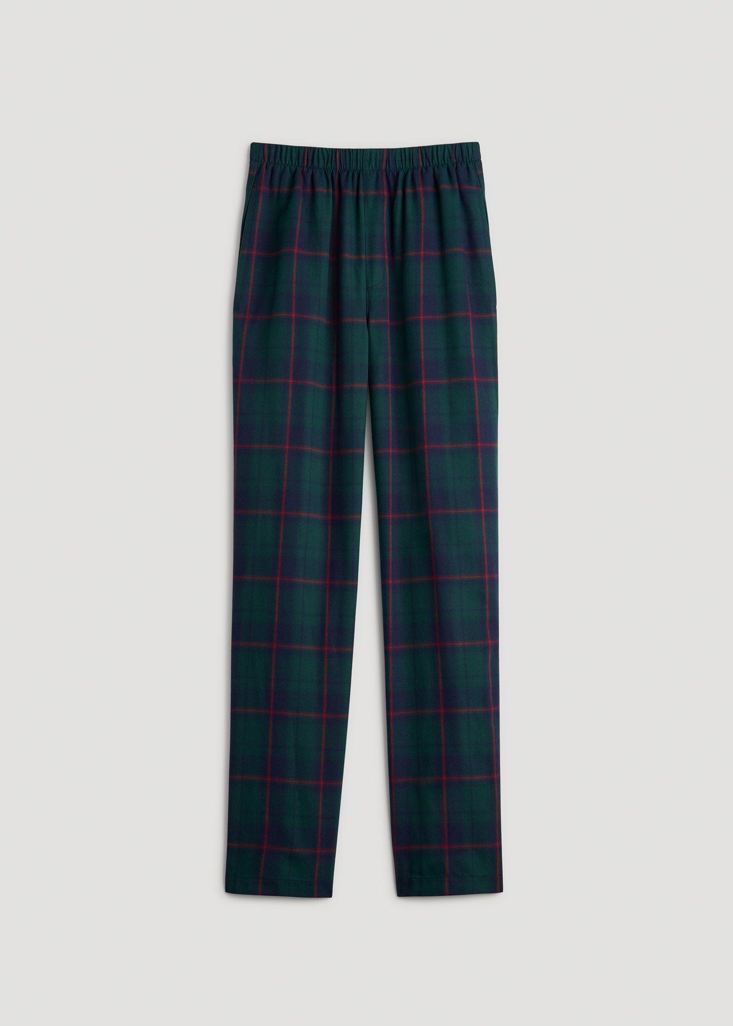 Plaid Pajama Pants for Tall Men in Green and Red Tartan Product Image