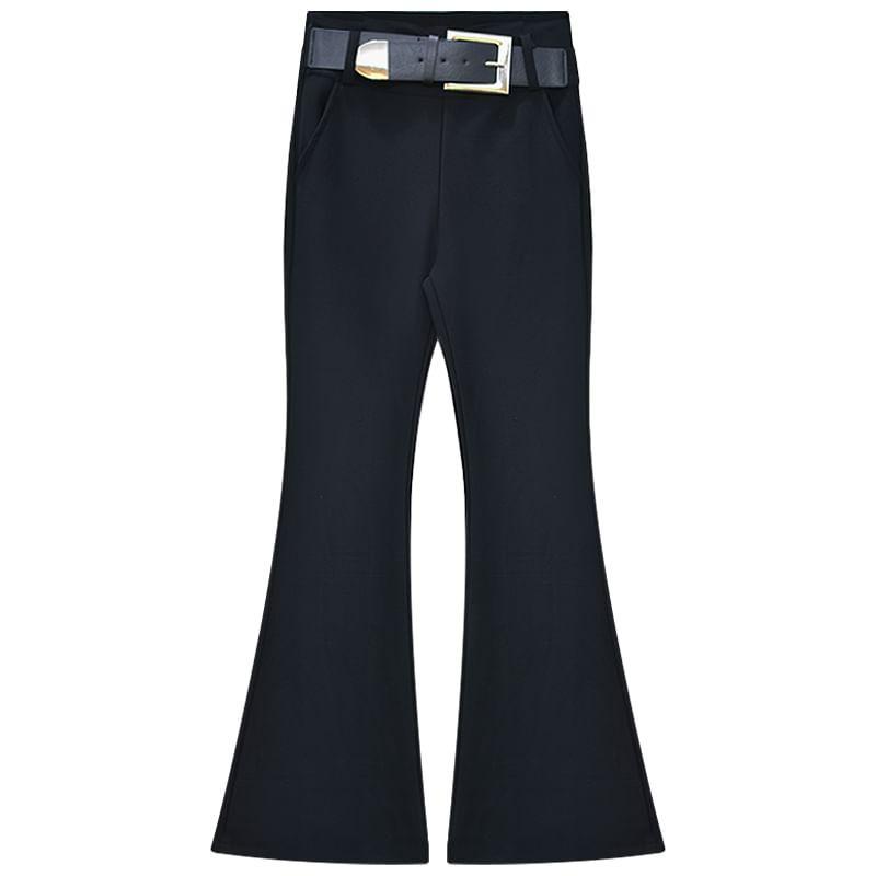 High Rise Plain Flared Pants / Faux Leather Belt / Set Product Image