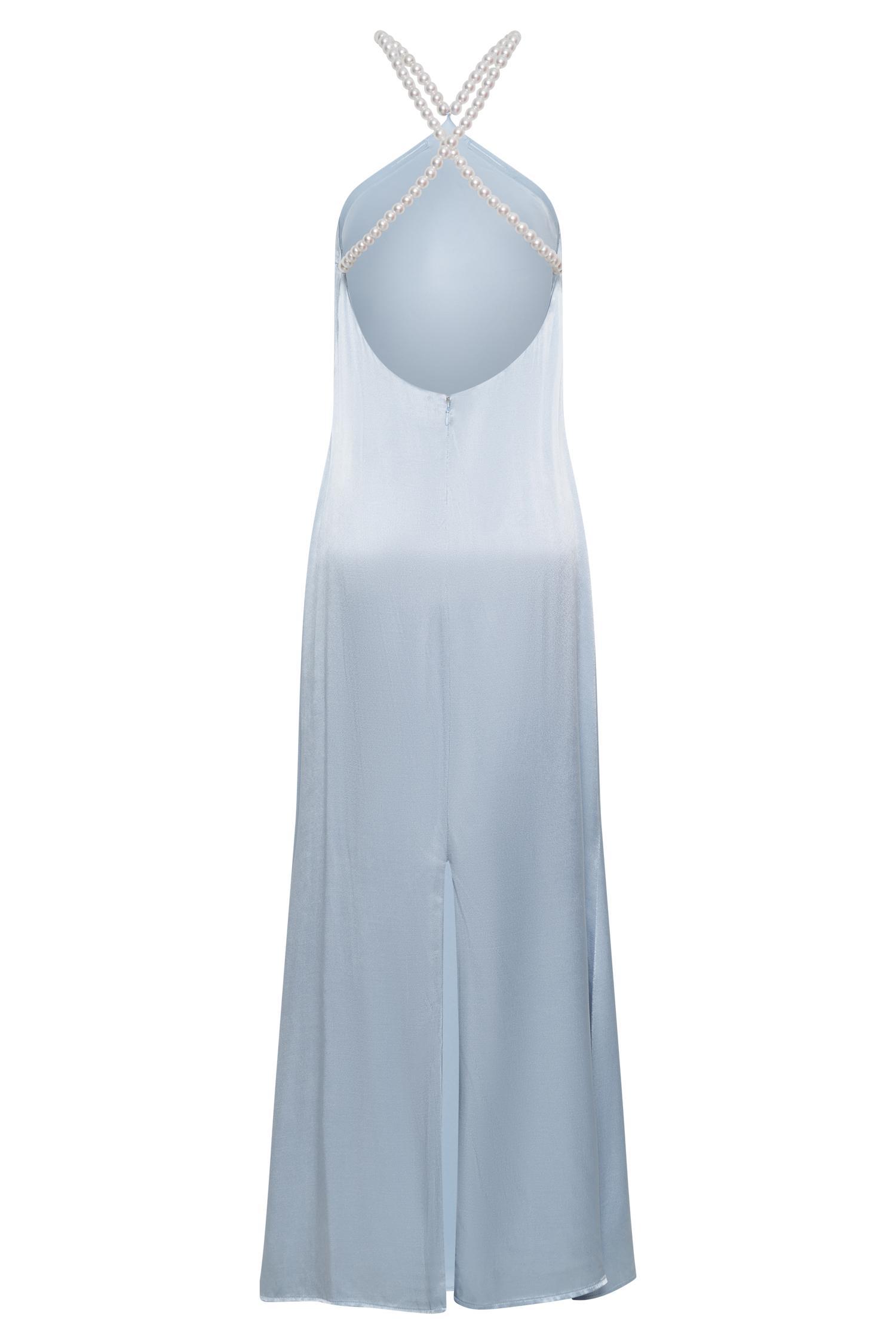 Blanche Satin Pearl Halter Maxi Dress - Cornflower Blue Product Image