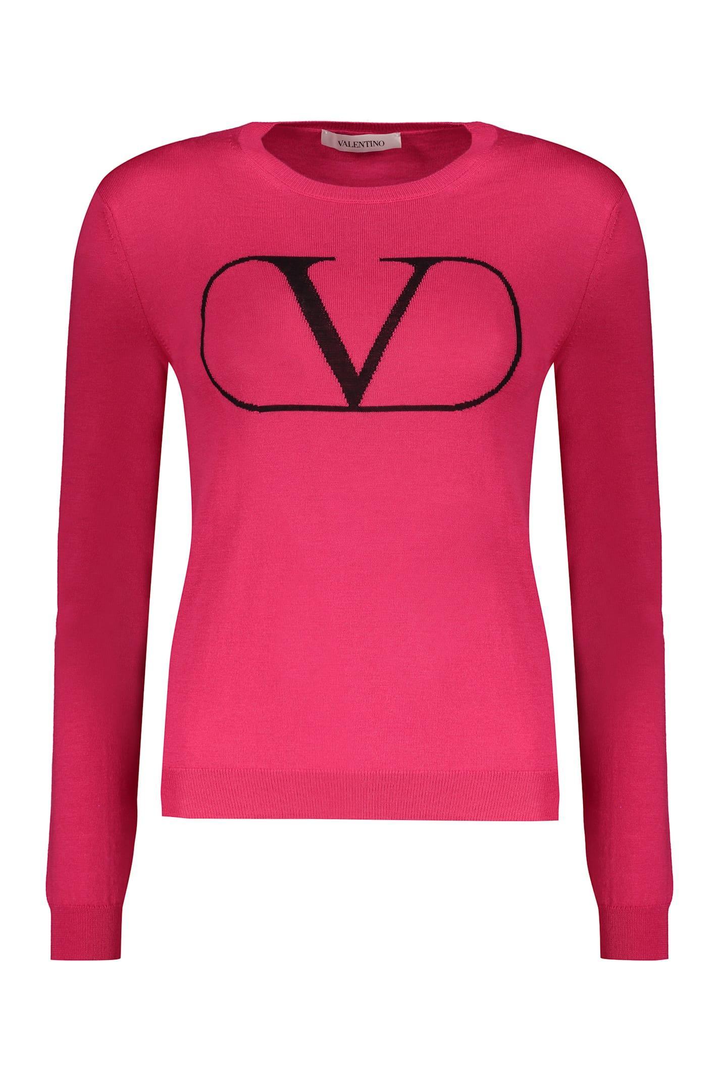 VALENTINO Long Sleeve Crew-neck Sweater In Fuchsia Product Image