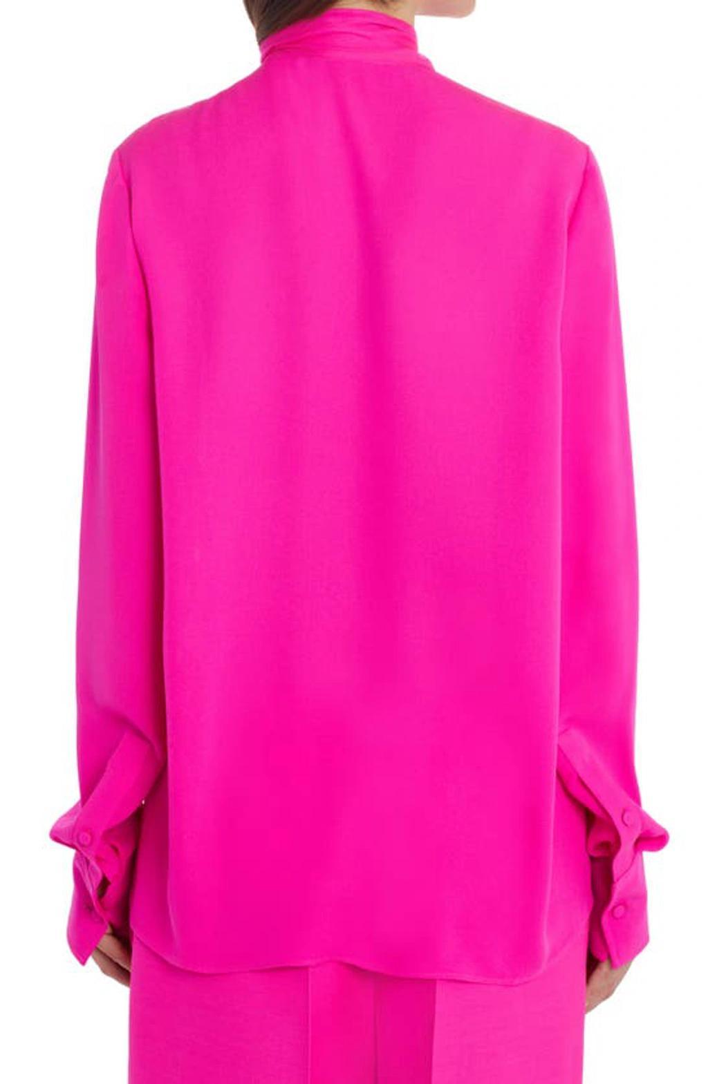 VALENTINO Scarf-neck Silk-georgette Blouse In Fuchsia Product Image