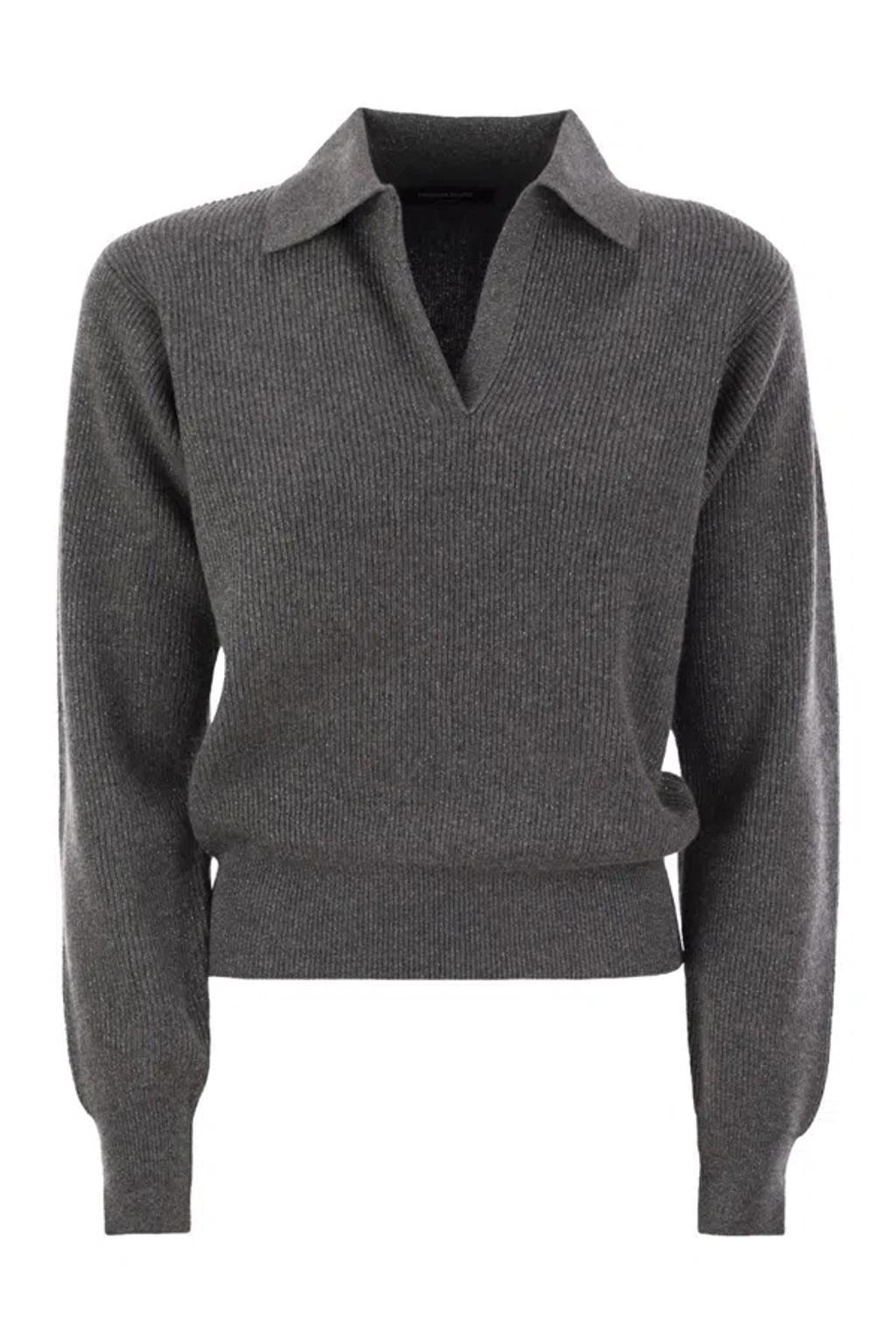 FABIANA FILIPPI Ribbed Knit With Polo Neck In Grey Product Image