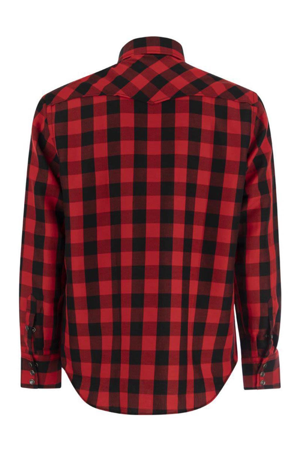 PT TORINO Checked Shirt In Cotton And Linen Blend In Red/black Product Image