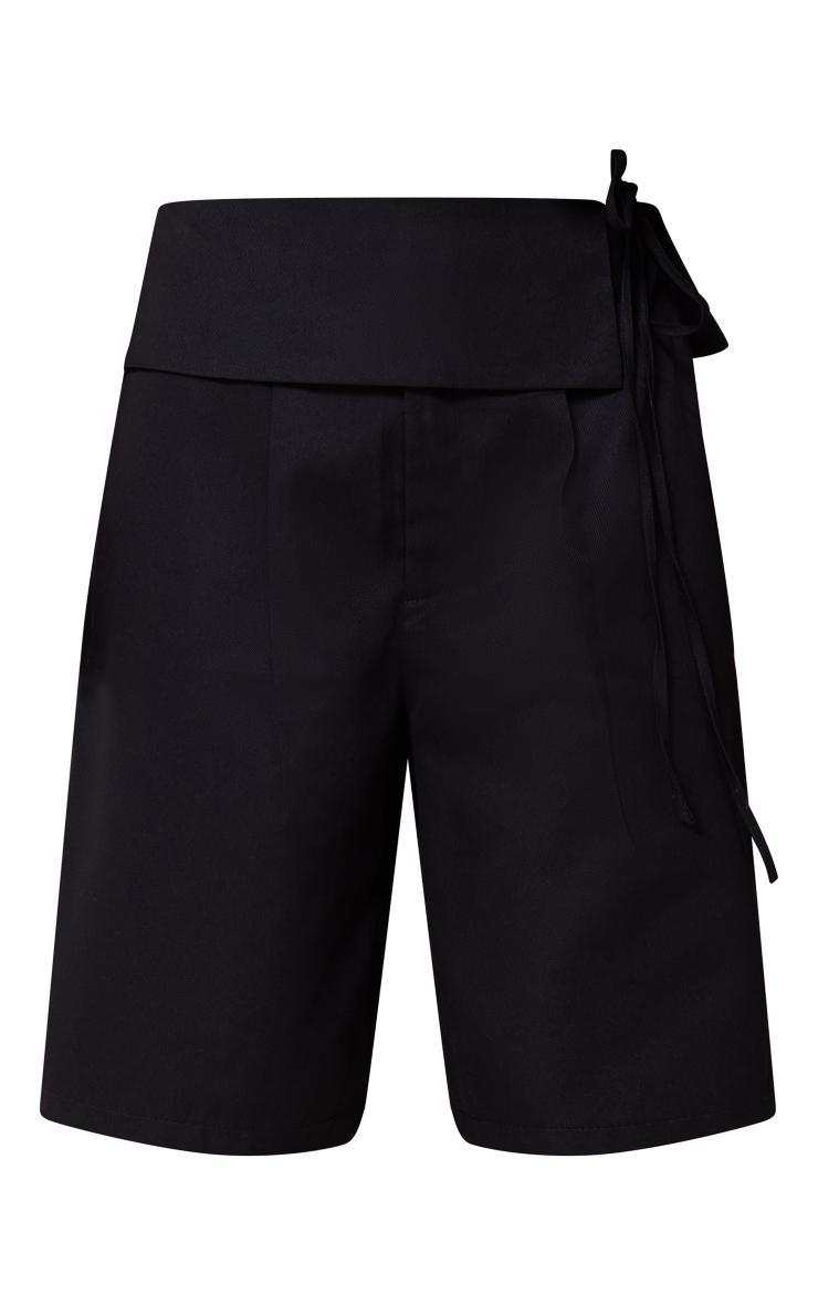 Black Tailored Belt Wrap Detail Bermuda Jorts Product Image