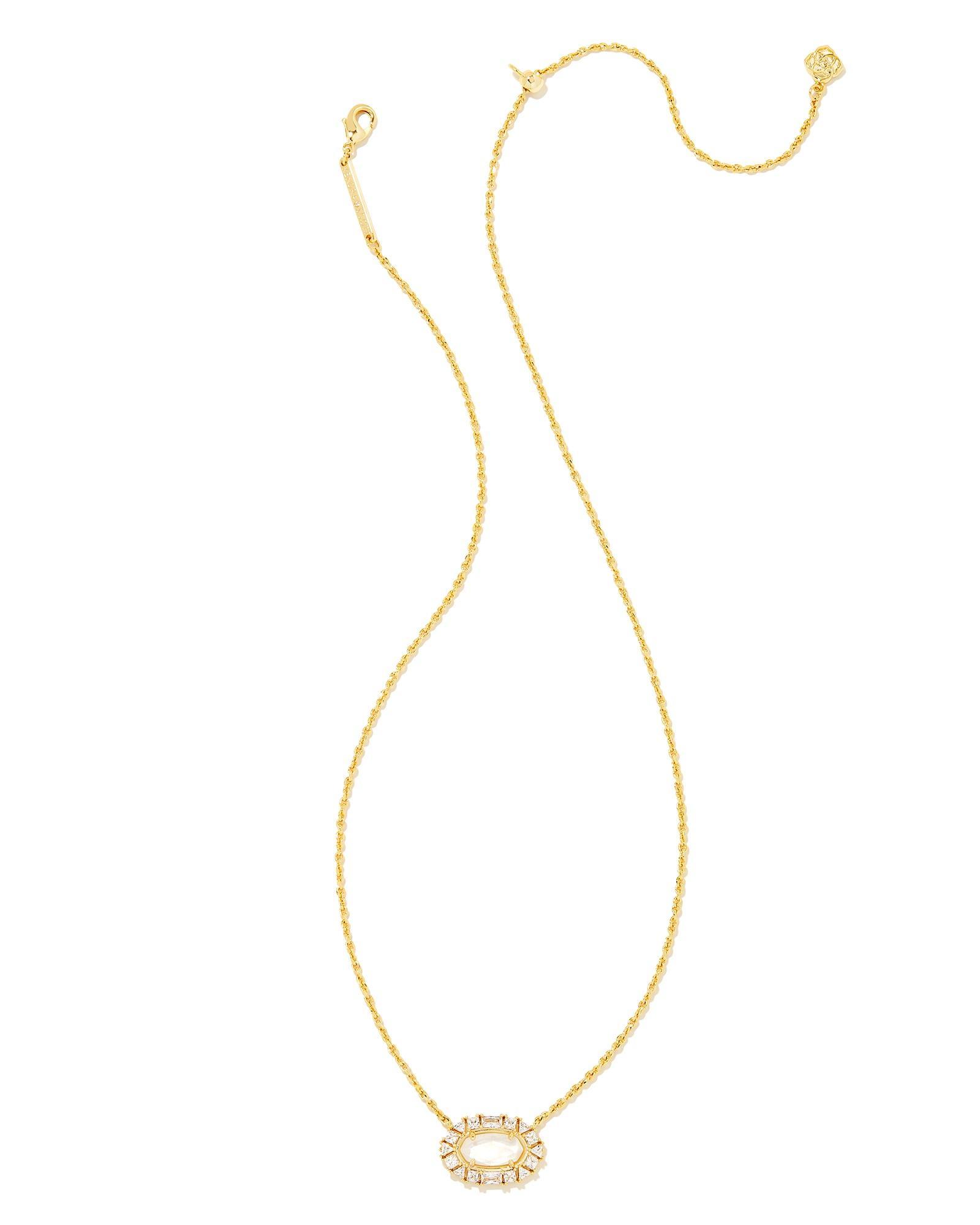 Elisa Gold Crystal Frame Short Pendant Necklace in Ivory Mother-of-Pearl Product Image