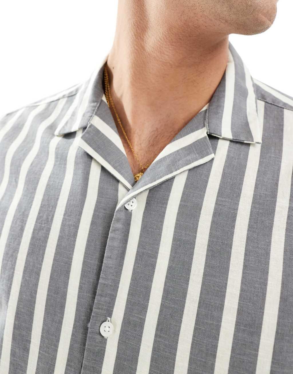 ASOS DESIGN relaxed camp collar striped shirt Product Image