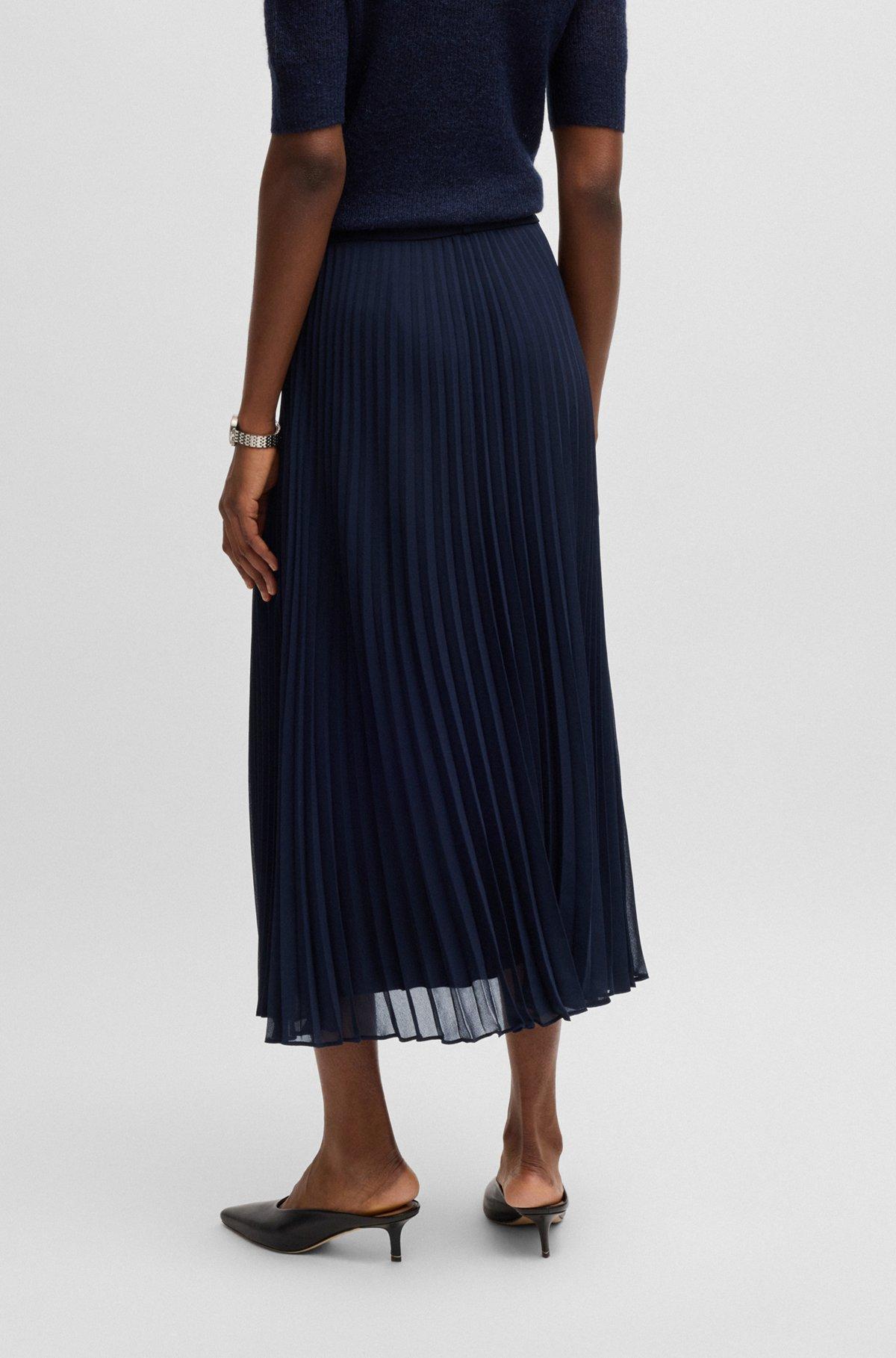 BOSS - Belted skirt in plissé crepe - Dark Blue Product Image