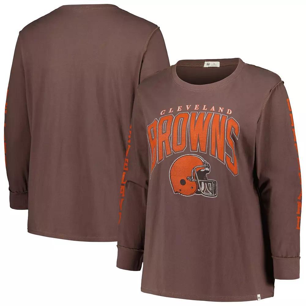 Women's '47 Brown Cleveland Browns Plus Size Honey Cat SOA Long Sleeve T-Shirt, Size: 2XL Product Image