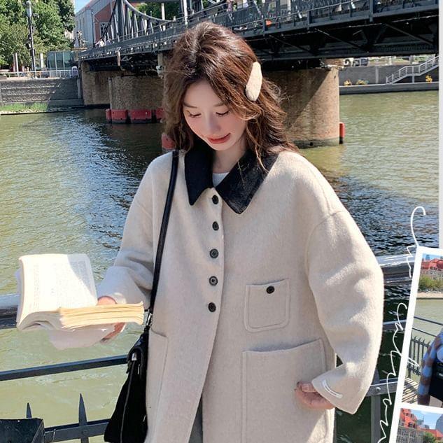 Contrast Collar Midi Single-Breasted Coat Product Image