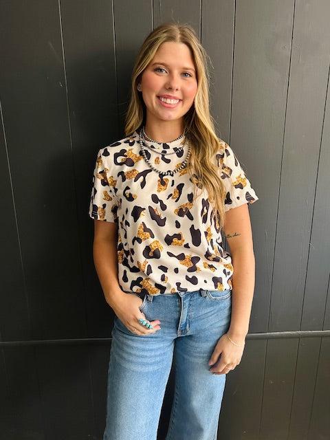 Gold Shimmer Leopard Printed Top Product Image
