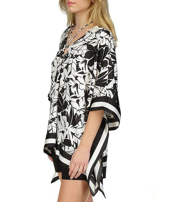 Michael Kors Printed V Neckline 3/4 Sleeve Poncho Top Product Image