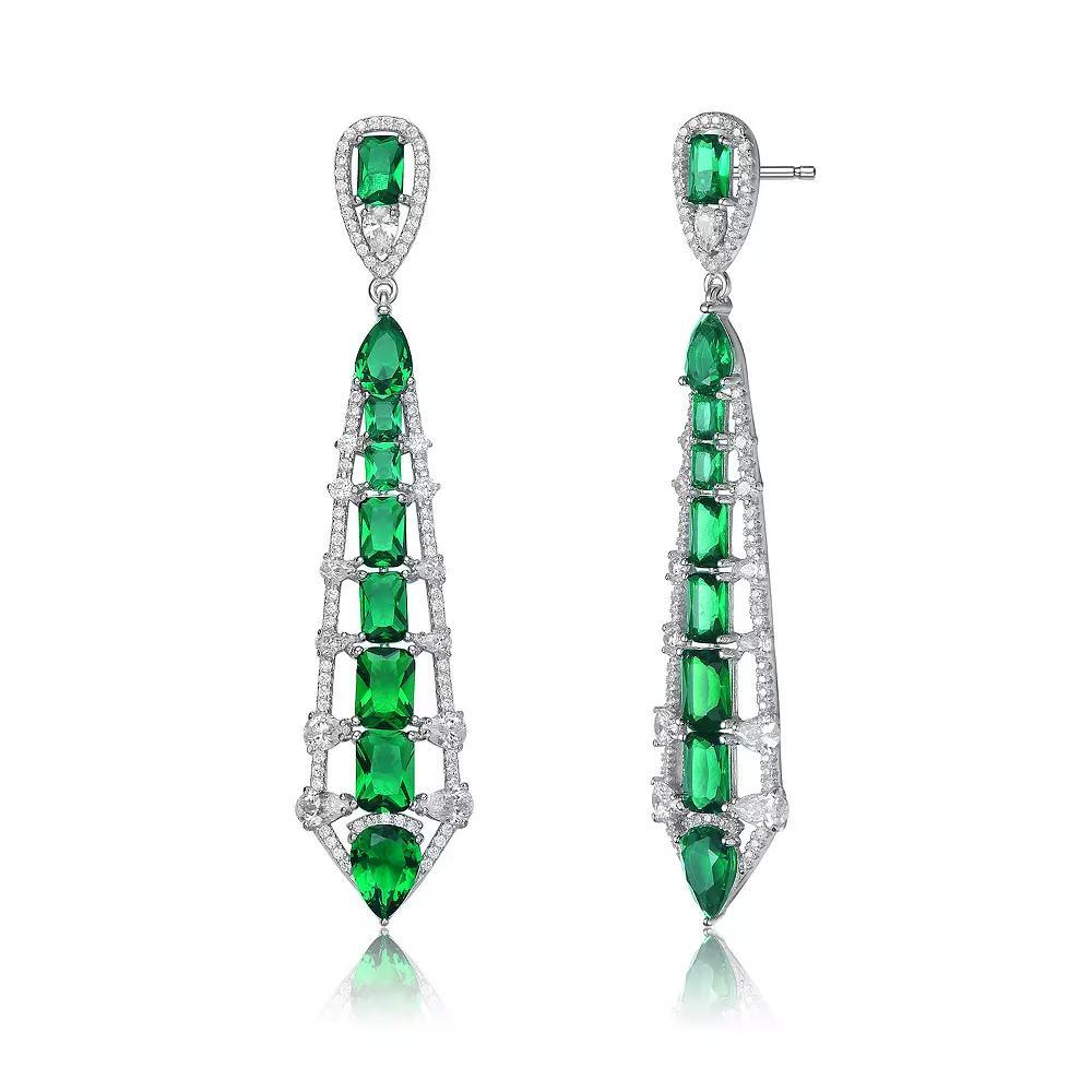 Sterling Silver Blue & White Cubic Zirconia Ladder Style Dangle Earrings, Womens, Green Product Image