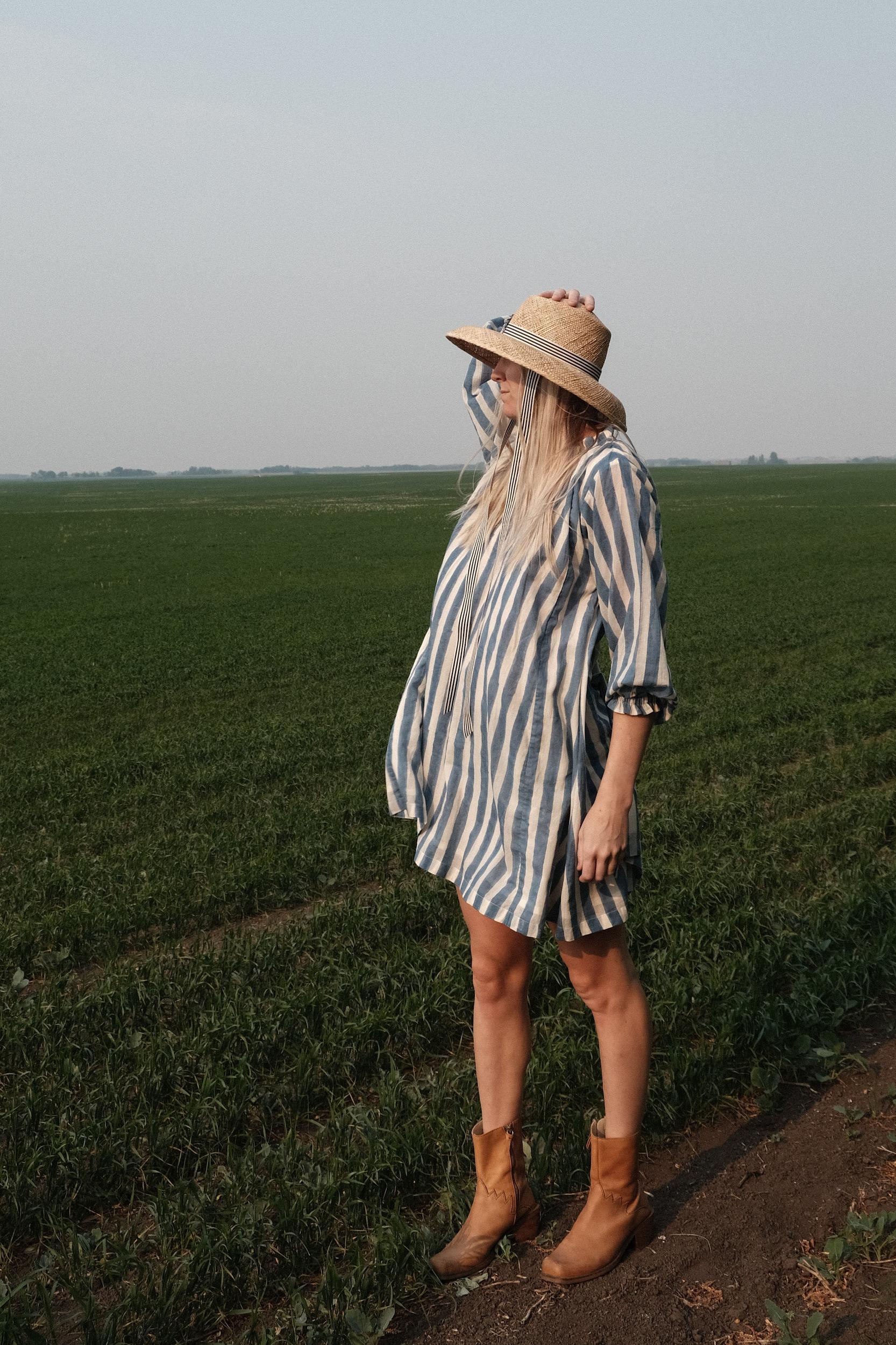 Blue Lined Get-Away Dress Product Image