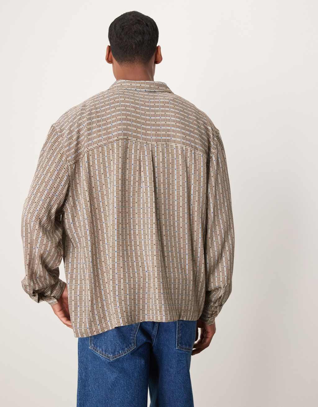 ASOS DESIGN oversized boxy shirt in neutral retro stripe Product Image