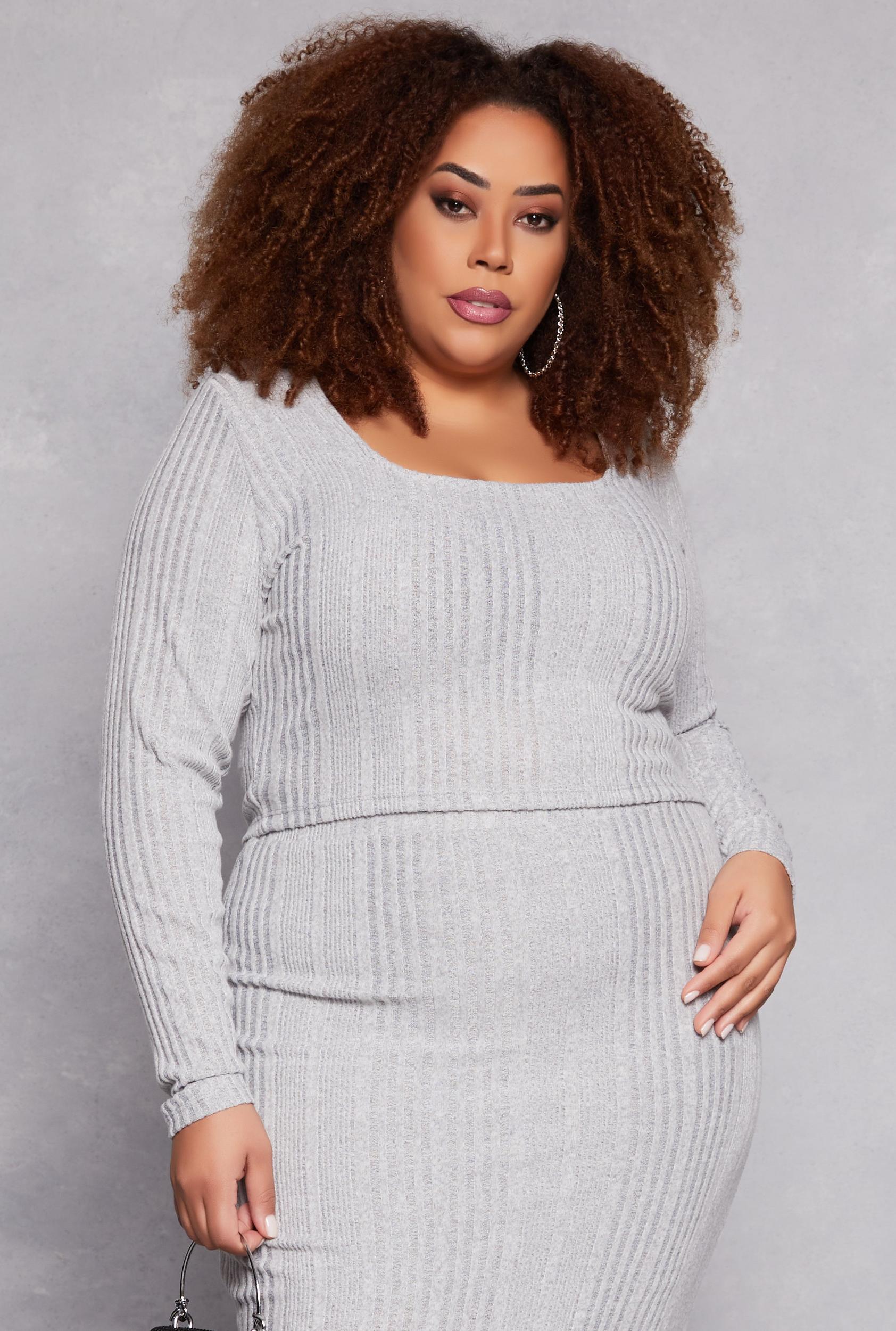 Womens Plus Size Almost Famous Ribbed Knit Crop Top Product Image