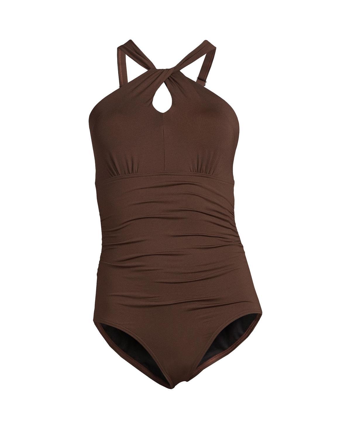 Plus Size Lands End Chlorine Resistant High Neck One-Shoulder Multi-Way One-Piece Swimsuit, Womens Product Image