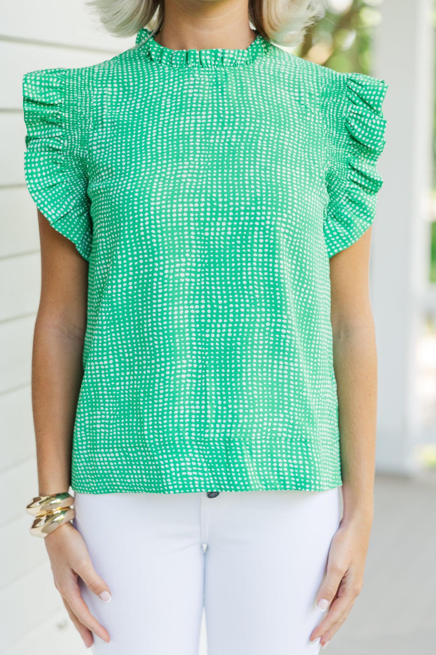 Make My Day Green Ruffled Top Female Product Image