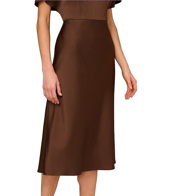 Aidan Mattox Crepe Back Satin Beaded Crew Neck Dolman Sleeves Sheath Midi Dress Product Image