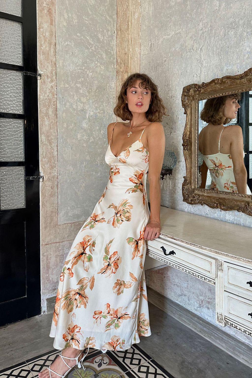 Palma Cream Floral Maxi Dress Product Image