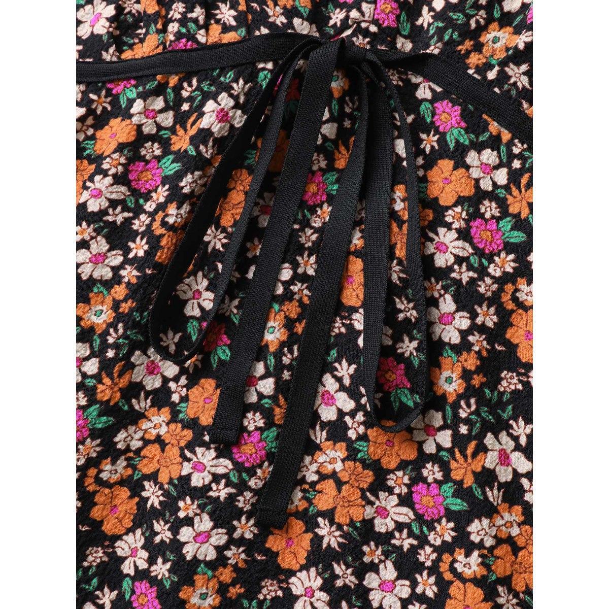 Plus Size Floral Waist Tie Side Pockets Midi Dress Black Women V-neck Sleeveless Curvy BloomChic 22-24/3X Product Image