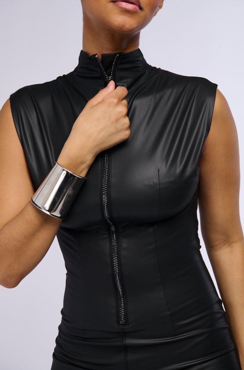 SHE MEANS BUSINESS PU MINI DRESS WITH 4 WAY STRETCH Product Image