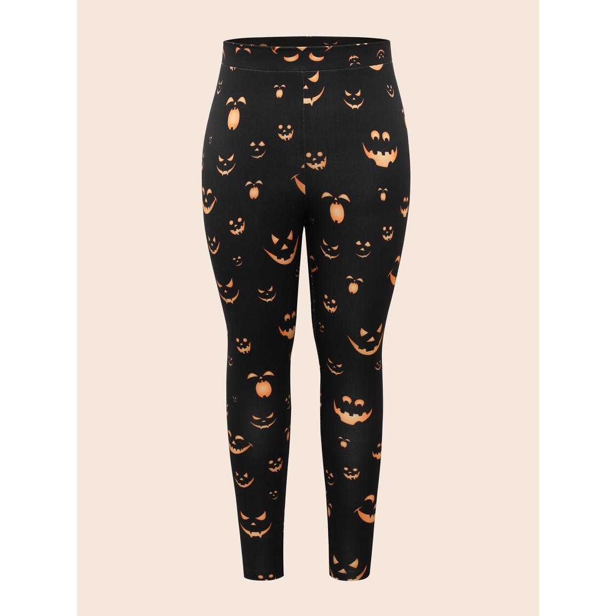 Plus Size Stretchy Jack-o-Lantern Leggings Women Black Elegant High stretch Skinny Mid Rise Everyday Leggings BloomChic 30/6X Product Image