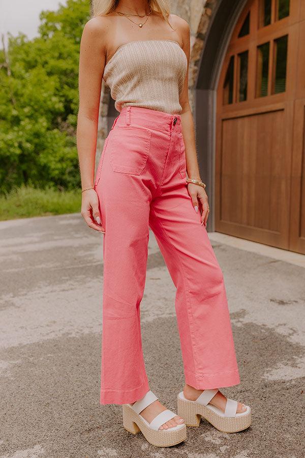 The Lainey High Waist Straight Leg Pants in Bubblegum Pink Product Image