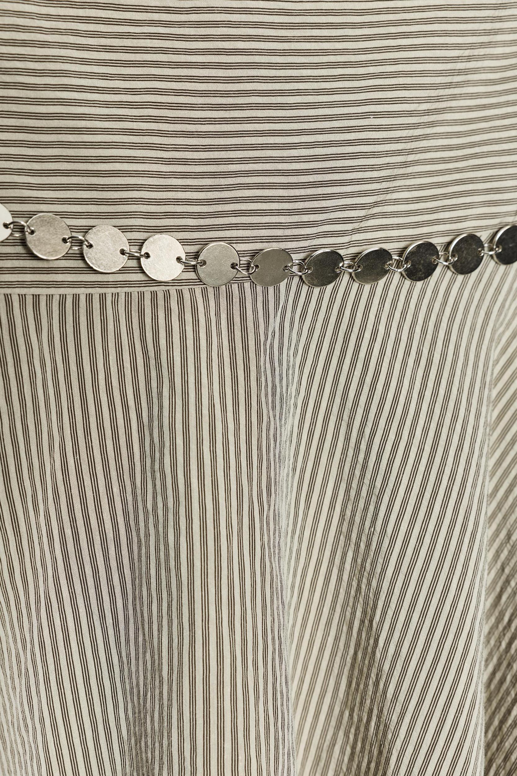 STRIPED ASYMMETRIC BELTED MIDI SKIRT Product Image