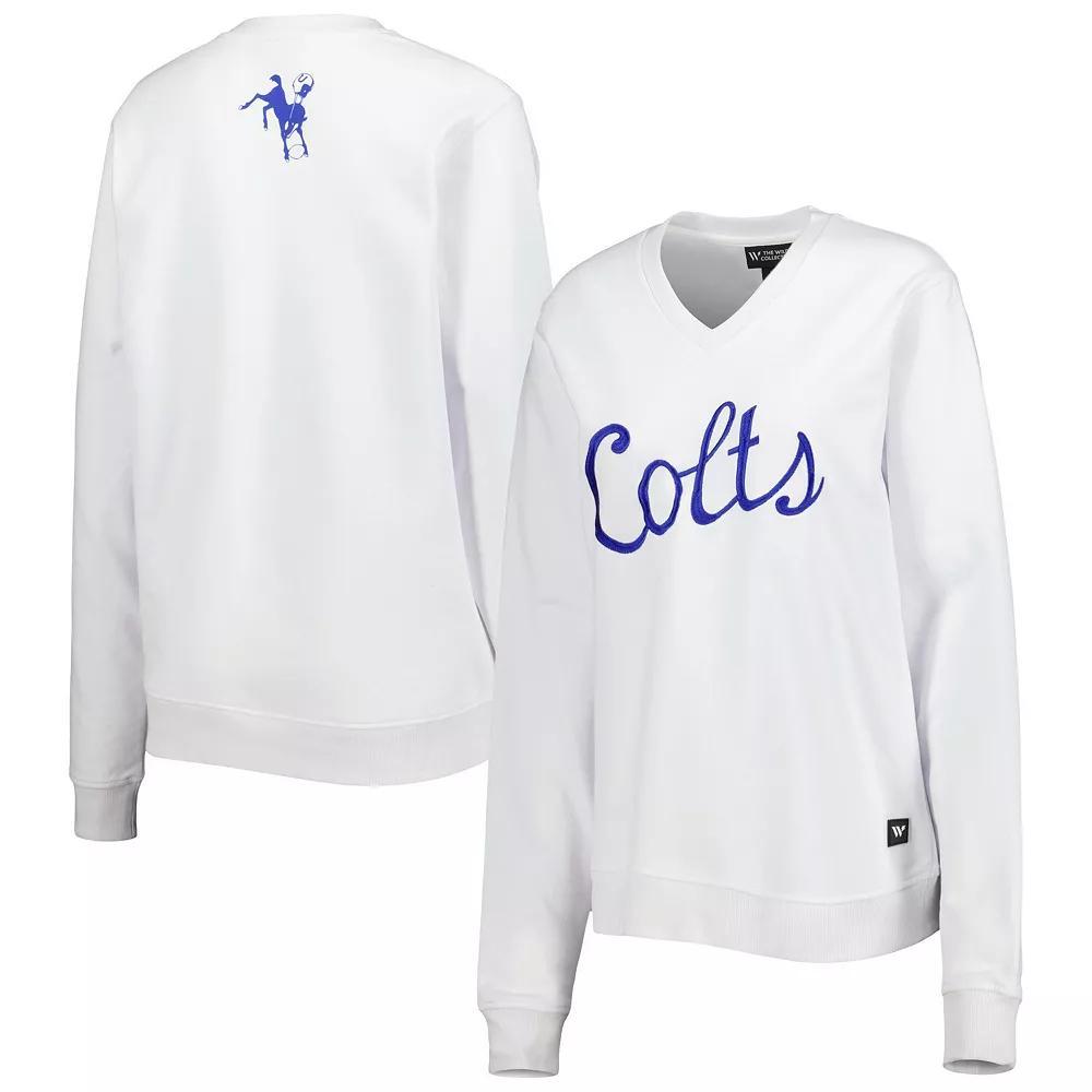 Women's The Wild Collective White Indianapolis Colts Cheer V-Neck Fleece Pullover Sweatshirt, Size: Small Product Image