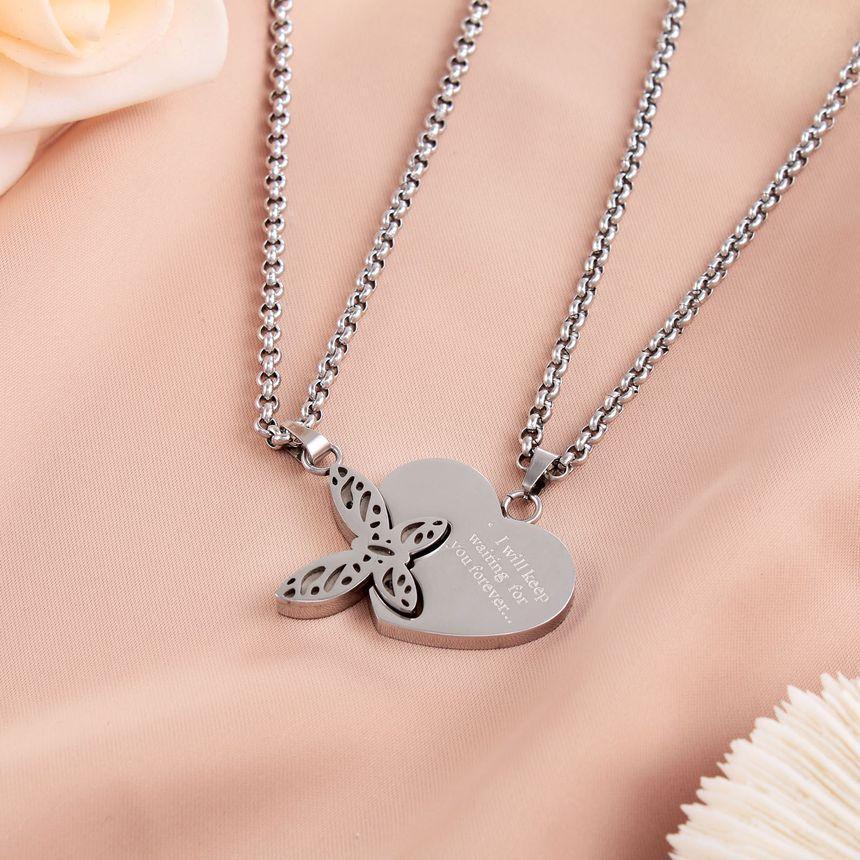 Couple Matching Set: Butterfly Necklace + Heart Necklace Product Image