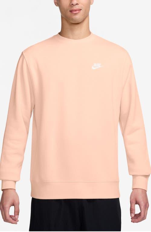Nike Men's Club Crewneck Sweatshirt in Washed Coral/White at Nordstrom, Size X-Large Product Image